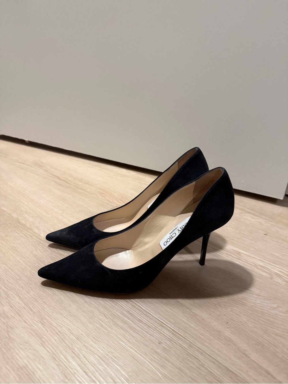 Jimmy Choo Black Suede Pointed Pumps with Stiletto Heel